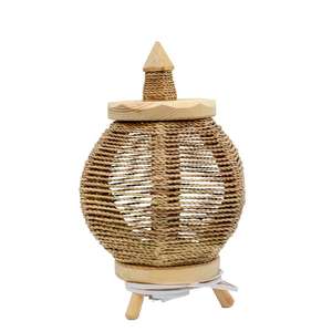 Decorazione tradizionale per la casa rustica in legno <span class=keywords><strong>sospensione</strong></span> decorativo foglie di palma <span class=keywords><strong>lampada</strong></span> da tavolo con <span class=keywords><strong>paralume</strong></span> in stile mediterraneo per interni - Product Image 5