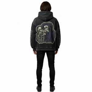 Sudadera con capucha bordada con gráfico personalizado de gran tamaño lavado Vintage 100% algodón polar para Casual o Streetwear Sudadera con capucha para Unisex - Product Image 4
