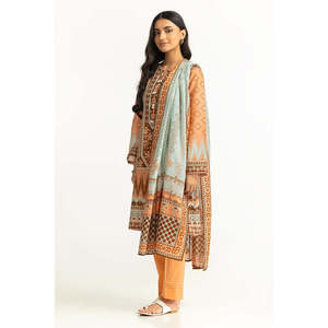 ชุดผ้าชีฟองสำหรับผู้หญิง 3 ชิ้น สีส้ม แบบไม่เย็บตะเข็บ พร้อมลายปักดิจิทัล พิมพ์ลายสำหรับใส่ทุกวัน - Product Image 4