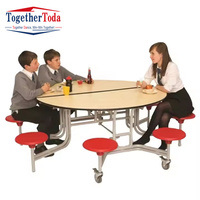 Usine Cantine Meubles École Mobile Table À Manger et Chaises Enfants Tabouret Rond Pliant Cafétéria 8 Places avec Roulettes