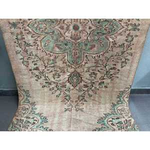 Turkish Vintage Rug 3.9x7.5 ft (120x228 cm), <b>Brown</b> Bordered <b>Wool</b> Rug - Product Image 2