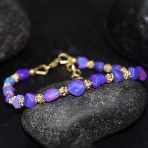 Natural Fire Lavender Opal Nugget 925 <b>Sterling</b> <b>Silver</b> 14k Gold Plated Vermeil <b>Charm</b> <b>Bracelet</b> For Women Vintage - Product Image 3