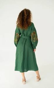 Robe portefeuille avec ceinture brodée pour femmes, col en v, manches longues, longueur mollet - Product Image 6