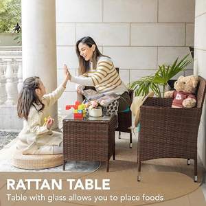 Juego de muebles de mimbre para exterior, 3 piezas, silla y mesa para patio, balcón - Product Image 3