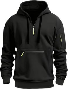 Men's Tactical Sweatshirt Solid Quarter <b>Zip</b> Pullover Hoodie <b>Pockets</b> Workout Running Active Made Fleece Fabric Sports industry - Product Image 2