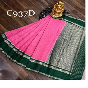 Custom made mão assomava sarees de seda brocado disponíveis na cor cinza e rosa, ideal para revenda por designers têxteis