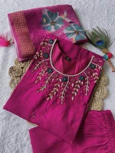 Robe de créateur en soie longue pakistanaise Salwar Kameez Dupatta Robe de travail manuel à la mode pour les fêtes de mariage Dernières créations - Product Image 6