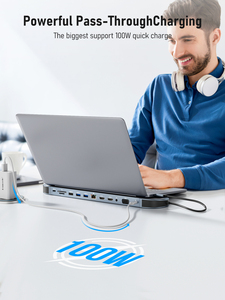 <span class=keywords><strong>TC28</strong></span> 12 en 1 de alta velocidad Tipo-C a HDMI Dual 4K 60Hz USB 3,0 VGA 3,5 MM 1000M RJ45 USB Hub con ranura para tarjeta SD TF de 100W PD - Product Image 6
