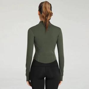 Customized High Neck Slim Fit <b>Gym</b> <b>Jacket</b> <b>for</b> <b>Women</b> Breathable Nylon Elastane Solid Pattern Two Front Zipper Pockets 1 Yoga Set - Product Image 6