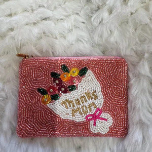 Classic Beaded Coin Purse Pearl and Diamond Beaded Make up Bag Wedding or Party <b>Gift</b> for Her - Product Image 1