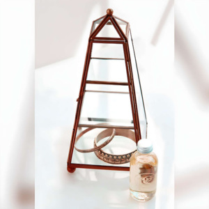 Joyero de cristal de lujo moderno con marco de metal dorado/oro rosa personalizable forma de pirámide para anillos collares caja decorativa - Product Image 3