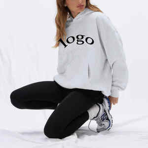 Sudadera con Capucha para Mujer, Estilo Casual, Simple, Versátil, Holgada, con Bolsillo Tipo Canguro, para Yoga y Deportes, Otoño Invierno, Logotipo Personalizado, 100% Algodón - Product Image 4
