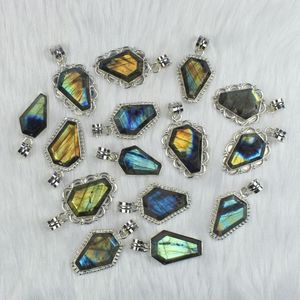 Designer Coffin Shape Labardorite Gemstone Necklace with Bezel Setting Inlay Multi Faceted <b>Pendant</b> Jewelry - Product Image 4