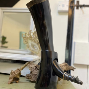 Handmade Eco-Friendly Religious Viking Drinking Horn <b>Mug</b> Natural Buffalo Horn Cup with Leather Strap Wooden <b>Stand</b> From India - Product Image 1