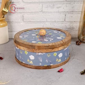Casserole Chapati en bois de qualité supérieure faite à la main Designer Roti Box Haute qualité en gros Fantaisie en bois Roti Box forme ronde - Product Image 3