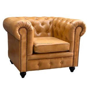 Luxury Convertible Genuine Leather Chesterfield Armchair 1 Seater <b>Sofa</b> | Vintage Tufted Button Rolled Arm Chair Solid Wood <b>Legs</b> - Product Image 6