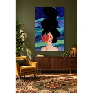 Fida, femme couvrant son visage d'un feuille rouge, impression sur toile - Product Image 5