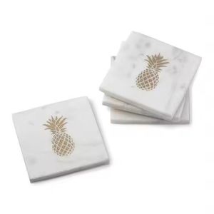 Dessous de verre carrés en marbre blanc faits à la main motif ananas incrustation de métal feutre pierre vente chaude tapis de vin de cuisine pour ensemble de Table - Product Image 1