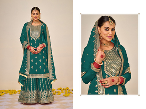 Travail de broderie fantaisie Collection de costumes en soie pakistanaise semi-cousue - Product Image 2