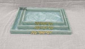 Ensemble de deux plateaux de service en bambou avec poignées plateau de table pour le petit-déjeuner plateau de bureau servant du café thé fruits - Product Image 5