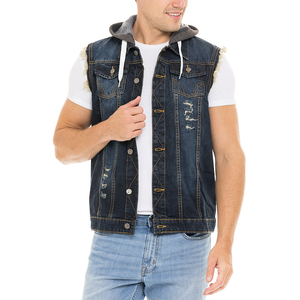 Chalecos vaqueros informales ajustados para hombre, chaqueta sin mangas de estilo rasgado, botón a prueba de viento, cierre a presión, ropa de calle, chaleco vaquero con sudaderas con capucha - Product Image 5