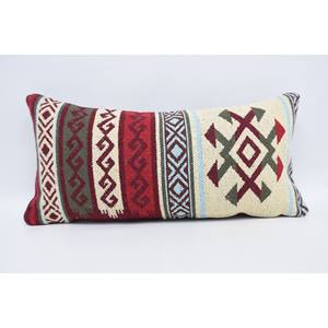 Red Wool Pillow Traditional Geometric Pattern 12x24 Inches Portable Decorative <b>Cushion</b> for Bedding Vintage Style for Christmas - Product Image 5