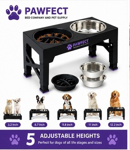 Support de gamelle surélevé 2-en-1 PAWFECT réglable, pliable, léger et portable pour chiens et chats, en plastique et acier inoxydable, avec mangeoire lente 5 - Product Image 1