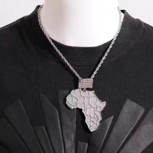 Colgante de Lujo con Diseño del Continente Africano y Piedras de Moissanita, Colgante Hip Hop con Bandera Americana y Cristales para Hombre - Product Image 2