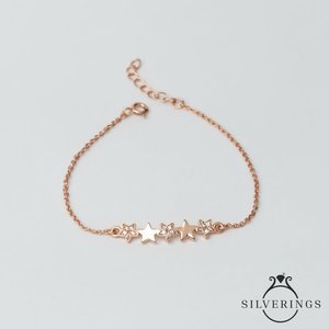 Pulsera Silverings de Plata de Ley 925 con Zirconia, Diseño de Camino Estrellado en Oro Rosa, Ideal para Regalo, con Patrón de Estrellas - Product Image 4