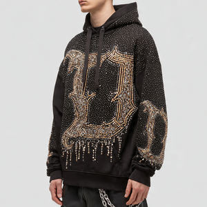 100% Cotton French Terry Rhinestone <b>Hoodie</b> <b>Men</b> Baggy Pullover Rhinestone Hood Top <b>Men's</b> - Product Image 1