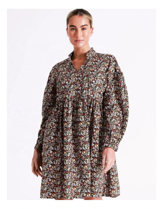 Vacation Shoulder Knee-Length Viscose A-Line Casual <b>Dress</b> V-Neckline Stand Collar Volume with Buttoned Cuffs <b>Elasticated</b> Waist - Product Image 5