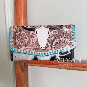 Nouvelle arrivée en cuir véritable Animal fourrure embrayage usiné à la main sculpture femmes Western à motifs peau de vache fourrure embrayage Multi usages embrayage - Product Image 1