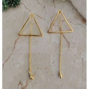 Orecchini a Lampadario Fatti a Mano in Ottone Placcato Oro, Geometrici Vintage Bohemien, a Perno e Pendenti, per Outfit Etnici da Festa - Product Image 3