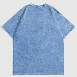 Camiseta azul con estampado de logotipo personalizado para hombre, camiseta informal de manga corta con hombros descubiertos y lavado ácido de gran tamaño para hombre - Product Image 2