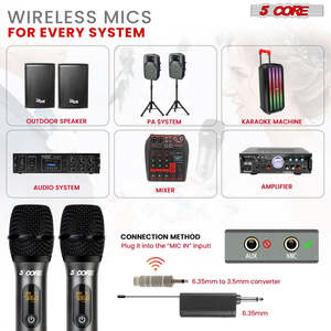 5Core <b>Wireless</b> <b>Microphone</b> Pair UHF Handheld Microfonos Inalambricos Cordless Mic - Product Image 4