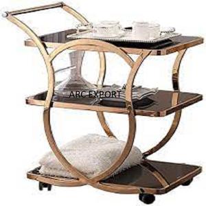 <b>Black</b> Luxury Shiny Color With Stylish 3 Layer Fancy Decorative Modern Unique New Latest Design for Hotel Ware Serving <b>Trolley</b> - Product Image 2