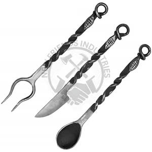 Ensemble de couverts de table médiévaux en acier inoxydable forgé à la main, très vendu, pour salle à manger, camping en plein air, grillades, ensemble de couteaux - Product Image 3