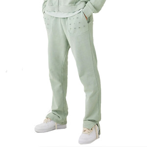 Ropa de calle personalizada para hombre, conjunto de chándal con cremallera desgastada de peso pesado para correr, chándal con parche con apliques desgastados y Logo para hombre 2024 - Product Image 4