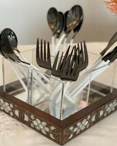 ถาดเก็บอุปกรณ์บนโต๊ะอาหารตกแต่งอย่างหรูหรา สำหรับใช้ในบ้าน ของขวัญวันอีดและรอมฎอน งานฝีมือสุดหรู ทำจากวัสดุโมป ที่ใส่ช้อนส้อม - Product Image 2