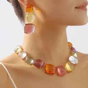 สร้อยคอลูกปัดเรซินคุณภาพสูงสร้อยคอเครื่องประดับแฟชั่นสำหรับผู้หญิงขายส่งราคาดีที่สุดสร้อยคอเรซินสีส้ม - Product Image 3