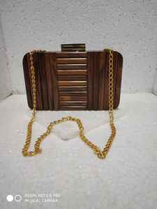 Custom Made Very Nice & Attractive <b>Wooden</b> Engraved Purses With Brass Chains Ideal for Resale by Fashion Accessory Stores - Product Image 2
