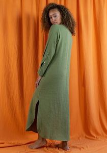 Tela de lino de alta calidad para mujer, vestido largo bohemio de manga larga hasta el tobillo, corte lateral de lino, ropa de complejo turístico - Product Image 3