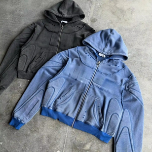 Custom <b>Men's</b> Heavyweight Acid Wash Vintage <b>Hoodie</b> 500gsm Drop Shoulder Cropped Design with Zipper Hooded Collar for Winter - Product Image 1