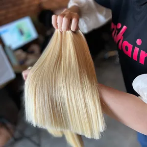Sewing machine weft straight blonde color hair with 100 % Cuticle aligned raw Vietnam human hair wholesale price
