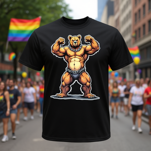 Camiseta Vintage Pride de Cuero con Oso 'I Love Muscle' - Ropa Promocional Elegante - Product Image 3
