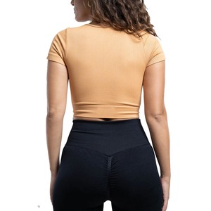 Latest 2024 Arrival Women Beige Ribbed Cotton Slim Fit <b>Crop</b> <b>Tops</b> Women Stylish Cropped T Shirts in Cheap Rates - Product Image 2