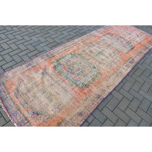 Vintage 4x10.5 ft <b>Rug</b>, <b>Runner</b> Turkish <b>Rug</b>, Orange Ikat Wool <b>Rug</b> - Product Image 2