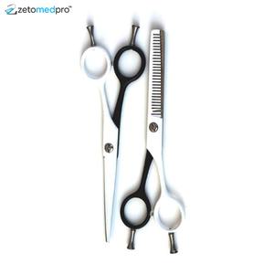 Ensemble de ciseaux professionnels pour couper et effiler les cheveux, noir et bleu, lame en acier inoxydable, pointe aiguë, sécurité, comprend des ciseaux à barbe - Product Image 2