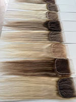 Extensiones de Cabello Brasileño con Frente de Encaje 13x4 5x5, Cabello Liso para Tejido con Cierre de Encaje Suizo HD en Color Rubio Balayage