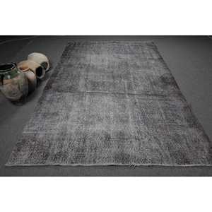 พรมตุรกีขนาด 6.1x9.7 ฟุต พรมวินเทจ พรมลายปะติดสีเทา ทำจากขนสัตว์ - Product Image 1